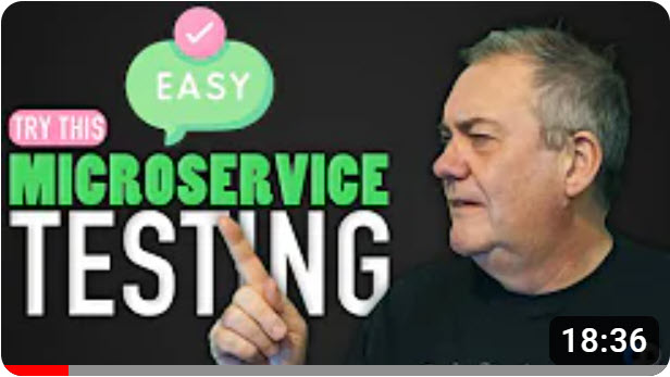 Dave Farley pointing to the Specmatic tool for easy microservice testing, featured on Dave Farley's Continuous Delivery channel.