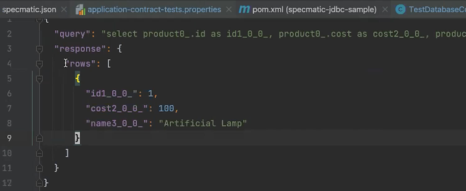 Leveraging Specmatic for JDBC Stubbing in a code editor screenshot.