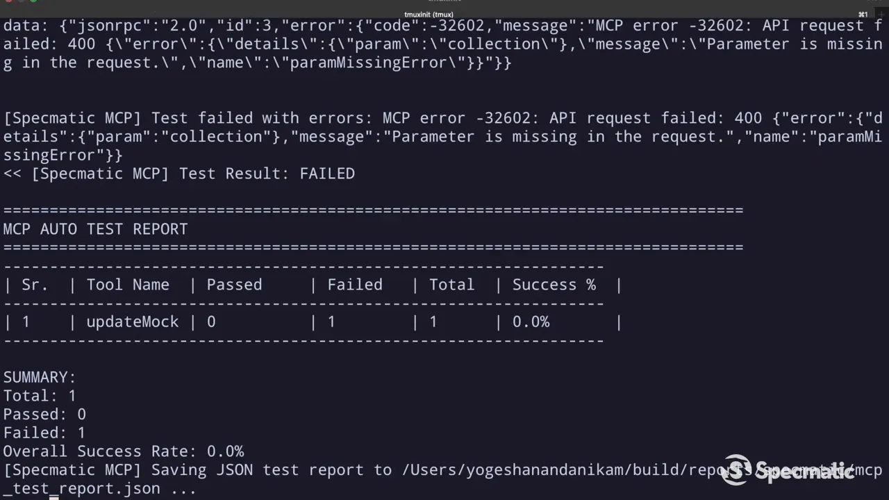 Failing test for update mock showing missing parameter error